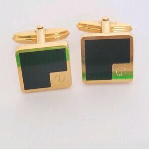 Dunhill D Cufflinks Gold Onyx Black Tone Logo Square Designer Logo Vintage Retro